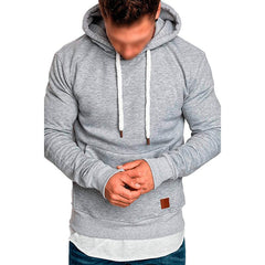 Men's Casual Solid Color Long Sleeve Hooded Sweatshirt in Light Gray