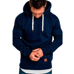 Men's Casual Solid Color Long Sleeve Hooded Sweatshirt in Navy