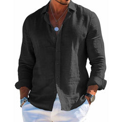 Herren Lässiges Langarmhemd mit Knöpfen und Relaxed Fit in Schwarz