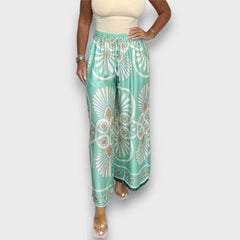 Rania – Fließende Hose mit Print in Minze
