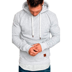 Men's Casual Solid Color Long Sleeve Hooded Sweatshirt in White