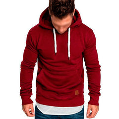 Men's Casual Solid Color Long Sleeve Hooded Sweatshirt in Red