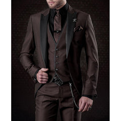 Dreiteiliges Leinen-Set für Herren: Business-Blazer, Weste und Hose in Kaffee