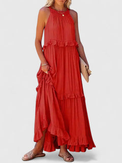 Julia | Damen Elegantes Drapiertes Maxikleid in Rot