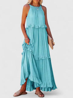 Julia | Damen Elegantes Drapiertes Maxikleid in Blau