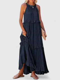 Julia | Damen Elegantes Drapiertes Maxikleid in Dunkelblau