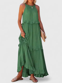 Julia | Damen Elegantes Drapiertes Maxikleid in Grün