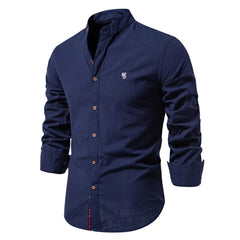 Julian | Herren Stehkragenhemd Langarm Slim Fit in Marineblau