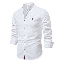 Julian | Herren Stehkragenhemd Langarm Slim Fit in Weiß