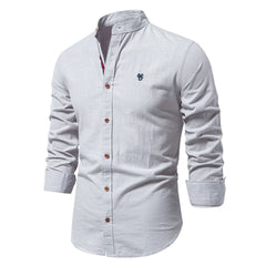 Julian | Herren Stehkragenhemd Langarm Slim Fit in Grau