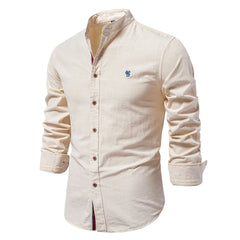 Julian | Herren Stehkragenhemd Langarm Slim Fit in Beige