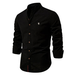 Julian | Herren Stehkragenhemd Langarm Slim Fit in Schwarz