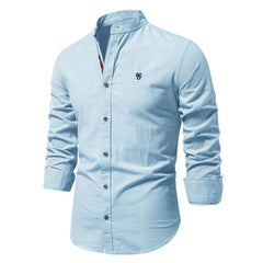 Julian | Herren Stehkragenhemd Langarm Slim Fit in Hellblau