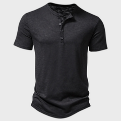 Jumas | Herren lässiges Henley Kurzarm Freizeitshirt in Schwarz