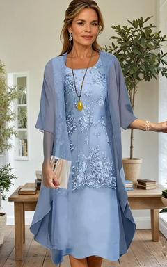 Lisa - Elegantes zweiteiliges Chiffonkleid in Himmelblau