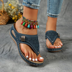 Mona | Bequeme Damen-Sandalen mit Keilabsatz in Dunkelblau
