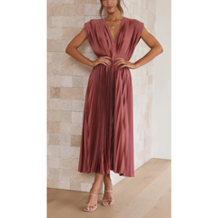 Kaitlyn | Plissee Midikleid mit V-Ausschnitt in Antikrosa