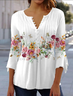 Karoline | Blumige Bluse mit V-Ausschnitt in Blumen
