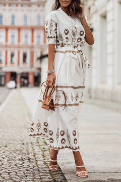 Kassandra | Damen Boho Ethno Midikleid Langarm in Weiß