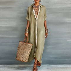 Kassiopeia | Damen Hemdkleid mit Knopfleiste Maxi in Khaki