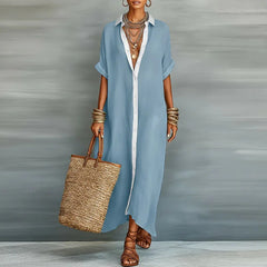 Kassiopeia | Damen Hemdkleid mit Knopfleiste Maxi in Hellblau