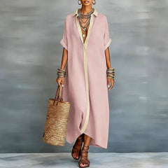 Kassiopeia | Damen Hemdkleid mit Knopfleiste Maxi in Rosa