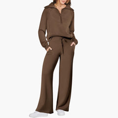 Katarina | Damen Trainingsanzug Set mit Halbzip in Braun
