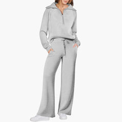 Katarina | Damen Trainingsanzug Set mit Halbzip in Hellgrau