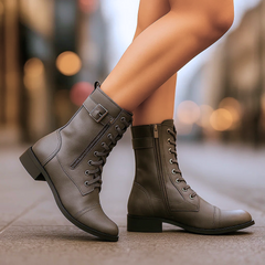 Katharina | Damen Vintage Niedrigem Blockabsatz Stiefel in Grau