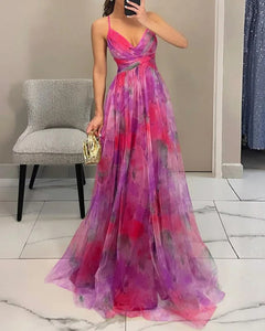 Katharina | Florales Maxikleid mit fließender Silhouette in Rosa