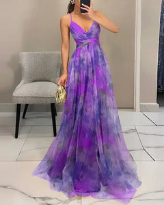 Katharina | Florales Maxikleid mit fließender Silhouette in Violett