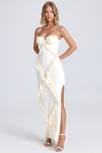 Hedi | Rüschenbesatz Spaghetti-Träger-Maxikleid