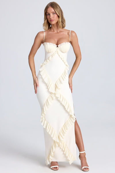 Hedi | Rüschenbesatz Spaghetti-Träger-Maxikleid