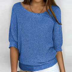 Catrin | Gestricktes Hemd mit Dreiviertelärmeln in Blau