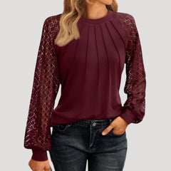 Kersti | Feine Spitzenbluse mit Rundhals in Bordeaux