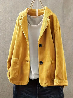 Kerstin | Damen Lässiger Cord-Blazer mit Knopfverschluss in Gelb