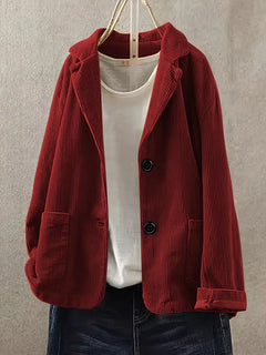 Kerstin | Damen Lässiger Cord-Blazer mit Knopfverschluss in Rot