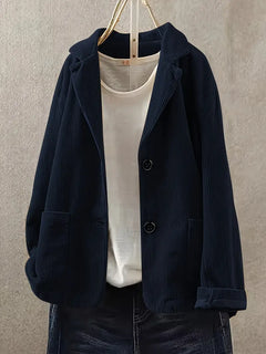 Kerstin | Damen Lässiger Cord-Blazer mit Knopfverschluss in Marineblau