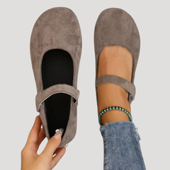 Klara | Damen Mary Jane Ballerinas Riemchen Flach in Braun