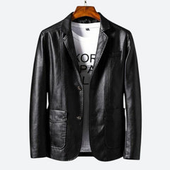 Klassisch elegante Lederjacke Blazer - Reinhold in Schwarz