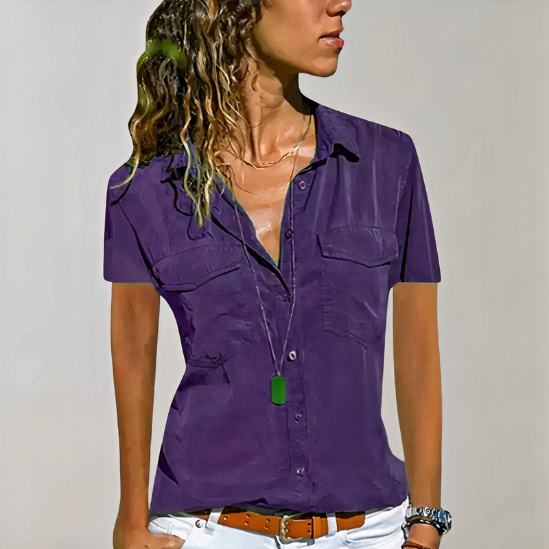 Klassische Button-Down-Bluse für Damen | Kurzarm