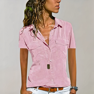 Klassische Button-Down-Bluse für Damen | Kurzarm