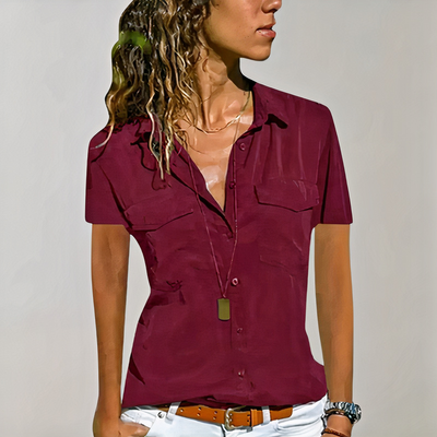 Klassische Button-Down-Bluse für Damen | Kurzarm