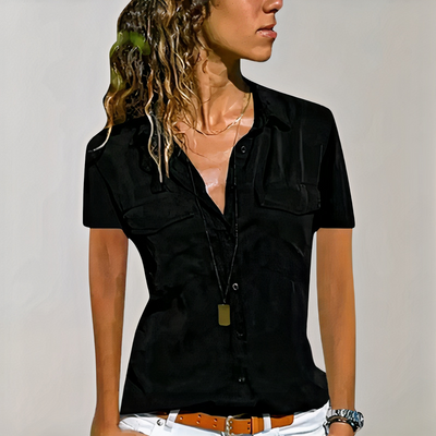 Klassische Button-Down-Bluse für Damen | Kurzarm