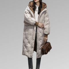 Klassische lange Winterjacke für Frauen - Natascha in Beige