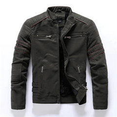 Klassische Luxus-Bikerjacke für Herren | Reißverschluss in Armeegrün
