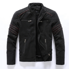 Klassische Luxus-Bikerjacke für Herren | Reißverschluss in Schwarz