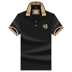 Konrad | Herren Poloshirt mit Karo-Kragen und Stickerei in Schwarz