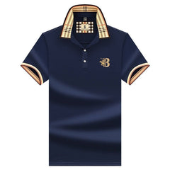 Konrad | Herren Poloshirt mit Karo-Kragen und Stickerei in Dunkelblau