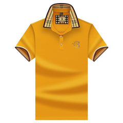 Konrad | Herren Poloshirt mit Karo-Kragen und Stickerei in Gelb